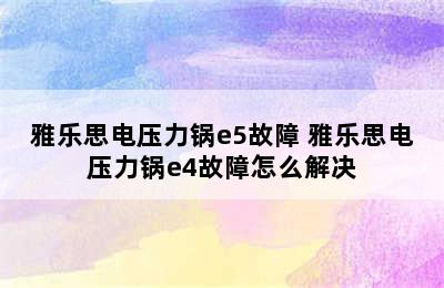 雅乐思电压力锅e5故障 雅乐思电压力锅e4故障怎么解决